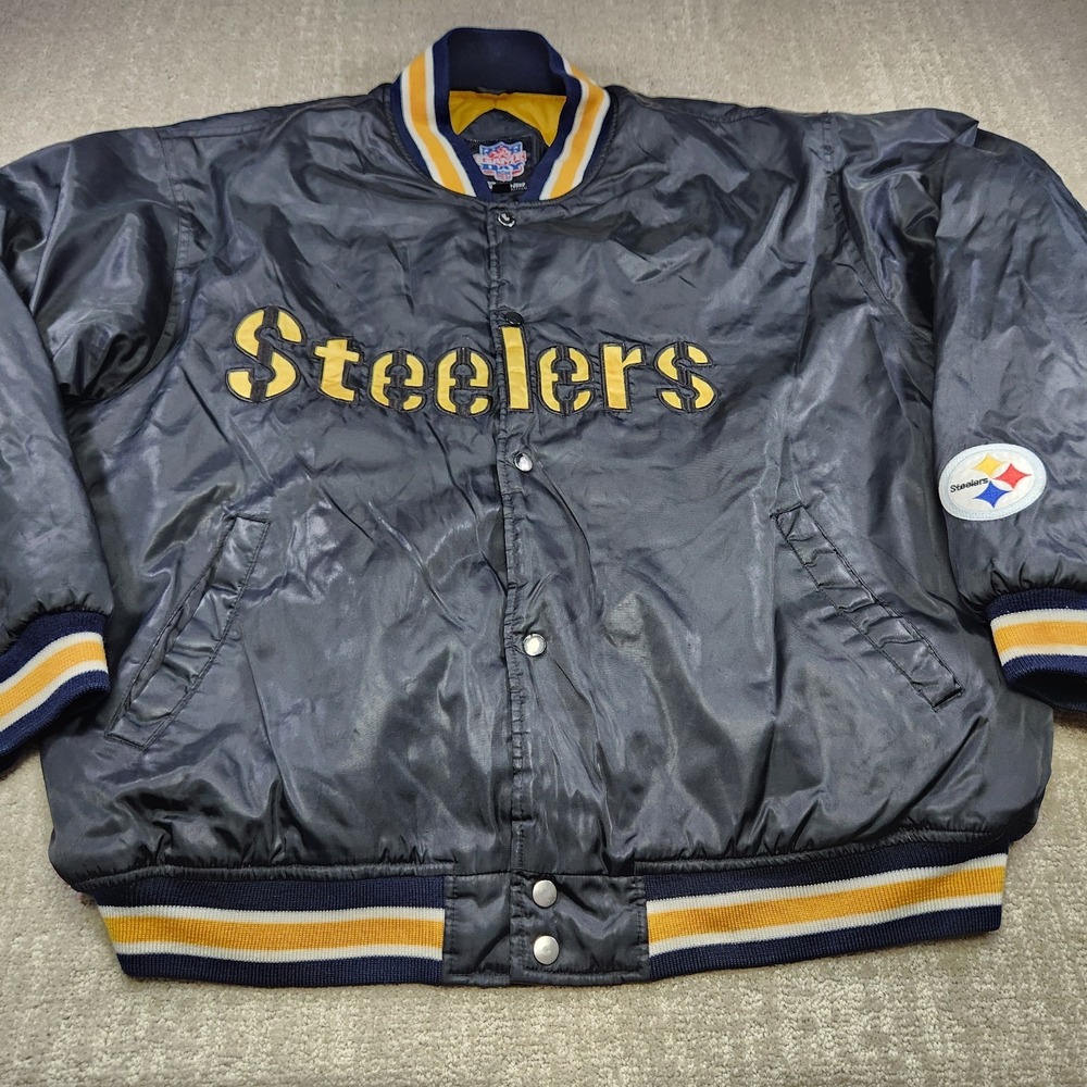 Vintage Pittsburgh Steelers Jacket Men XXL Satin Bomber Button Up 90s‎ NFL Game